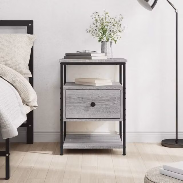 Berkfield Home Grey Sonoma Bedside Cabinet W: 40 cm, D: 42 cm, H: 56 cm