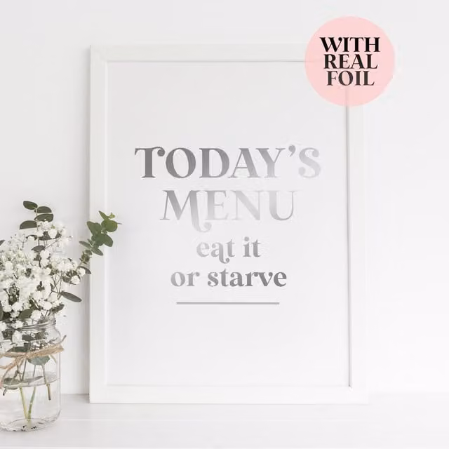 Sweet Little Gems Minimalist Typography Kitchen Print in Silver and Gold