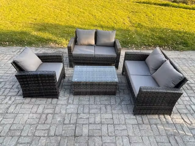Fimous 5 Seater Wicker Rattan Garden Furniture Set with Rectangular Coffee Table in Dark Grey