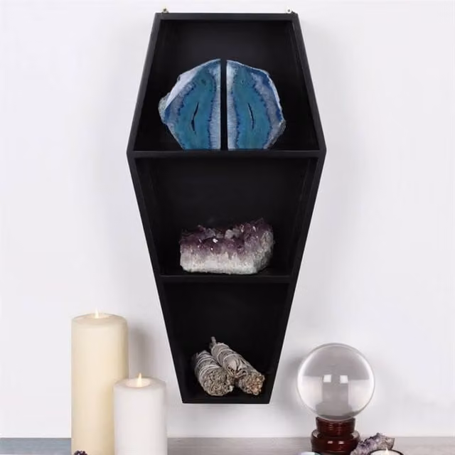 Uniqueful Coffin Shelving Display Unit in Black, Wall Mounted with Back Panel – 1