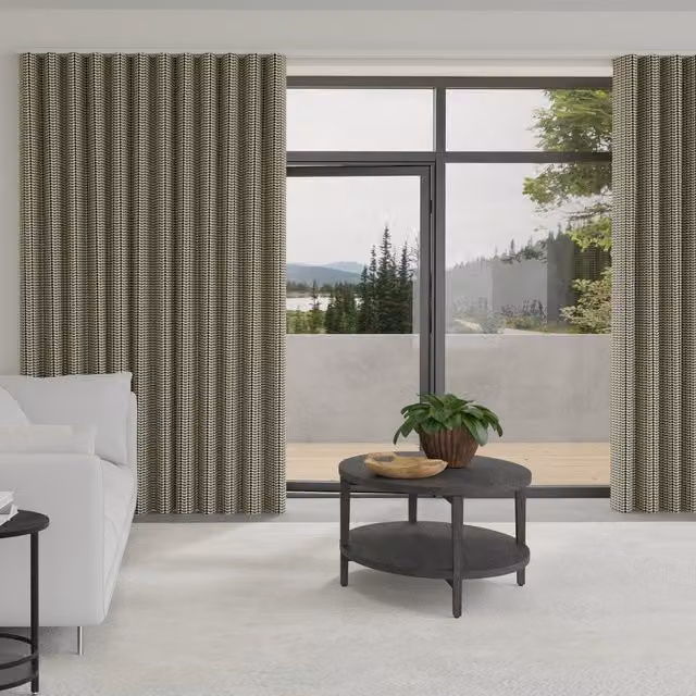 Orla Kiely Tiny Stem Blackout Wave Curtains in Black Cotton Fabric