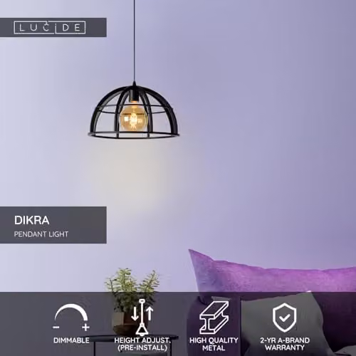Lucide Dikra Dimmable and Adjustable Modern Metal Pendant Light, Black, Diameter: 40 cm – 2
