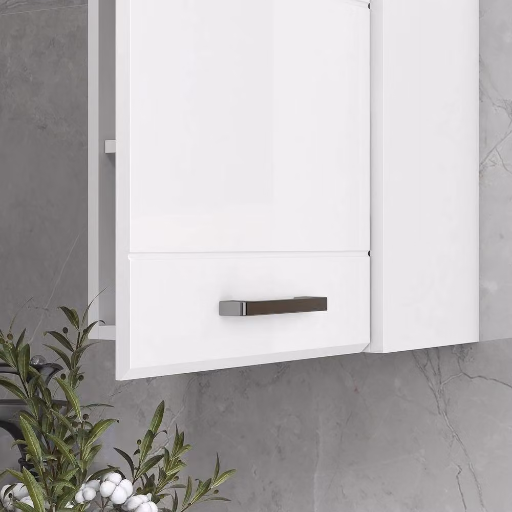 NESTLUNE White High Gloss Wall Mounted Bathroom Cabinet with Soft-Close Hinged Doors and Internal Shelves – 4