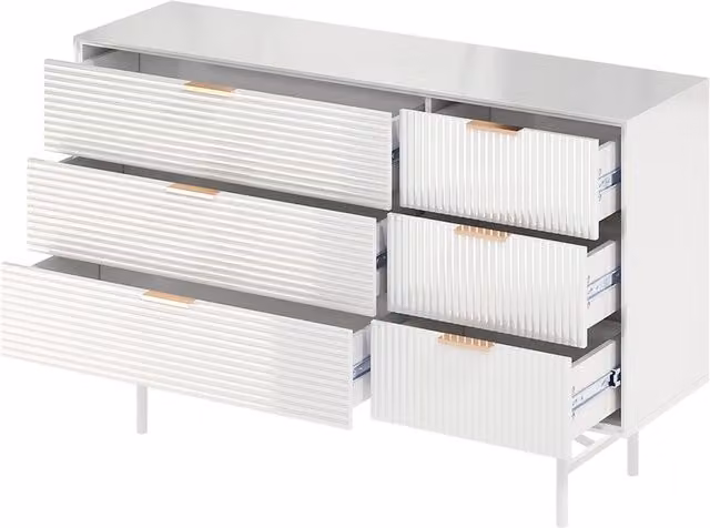 Komore Modern Glossy White and Gold Striped Chest of Drawers for Bedroom or Living Room