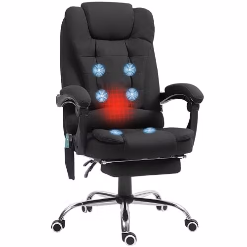 Vinsetto Heated 6-Point Vibration Massage Executive Office Chair with Footrest, Black, H 119 x W 70 x D 65 cm – 1