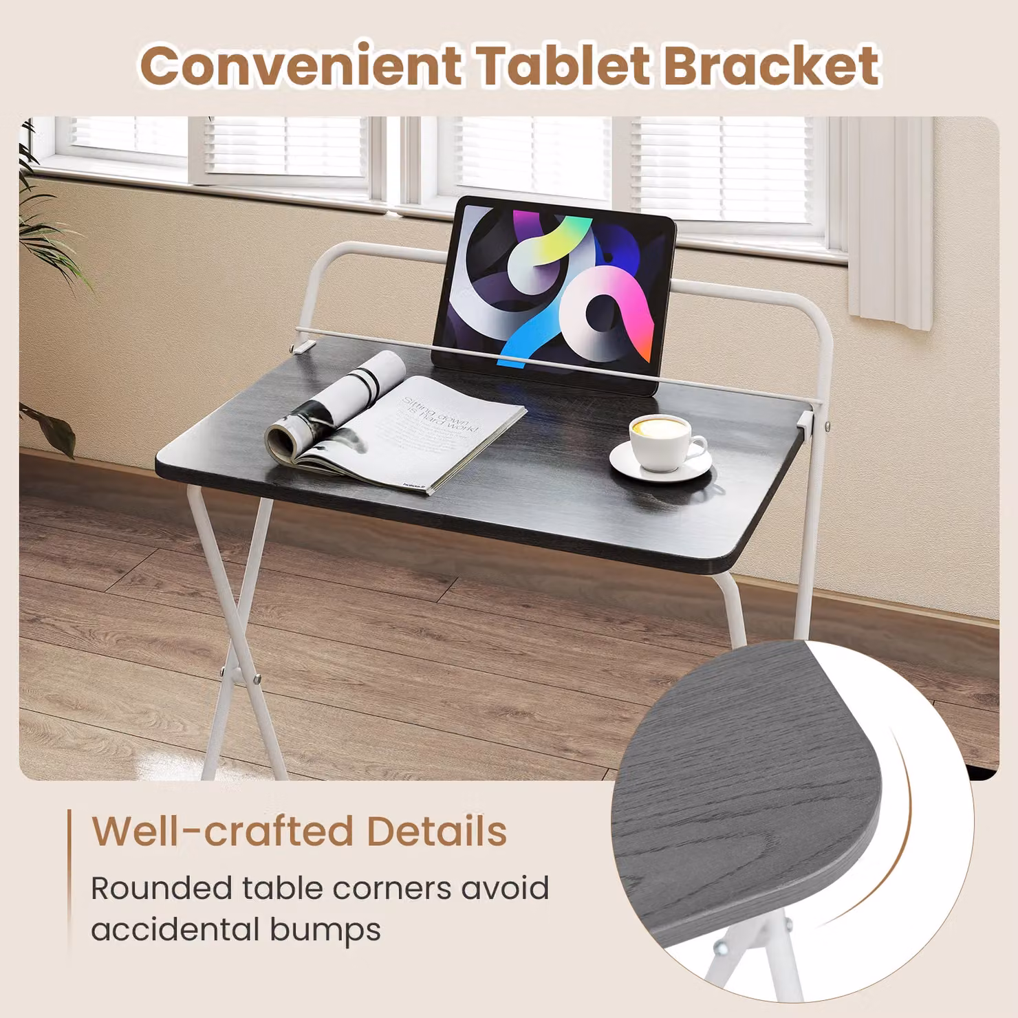 Costway Folding Computer Desk in Grey for Home Office and Writing – 3