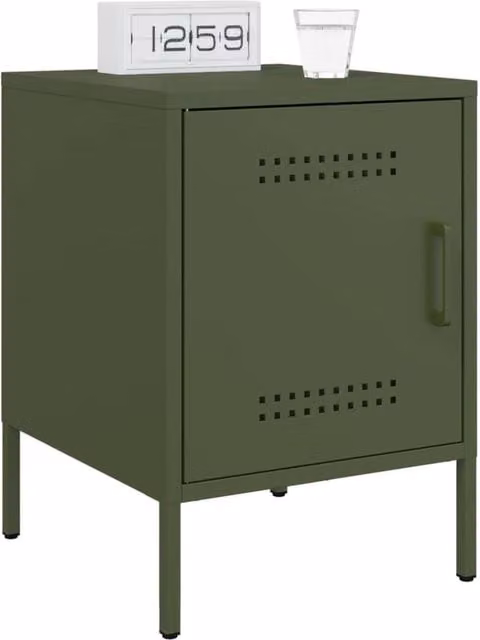 Berkfield Home Durable Metal Bedside Cabinets, 2 Pack, Olive Green, W: 36 cm, D: 39 cm, H: 50.5 cm