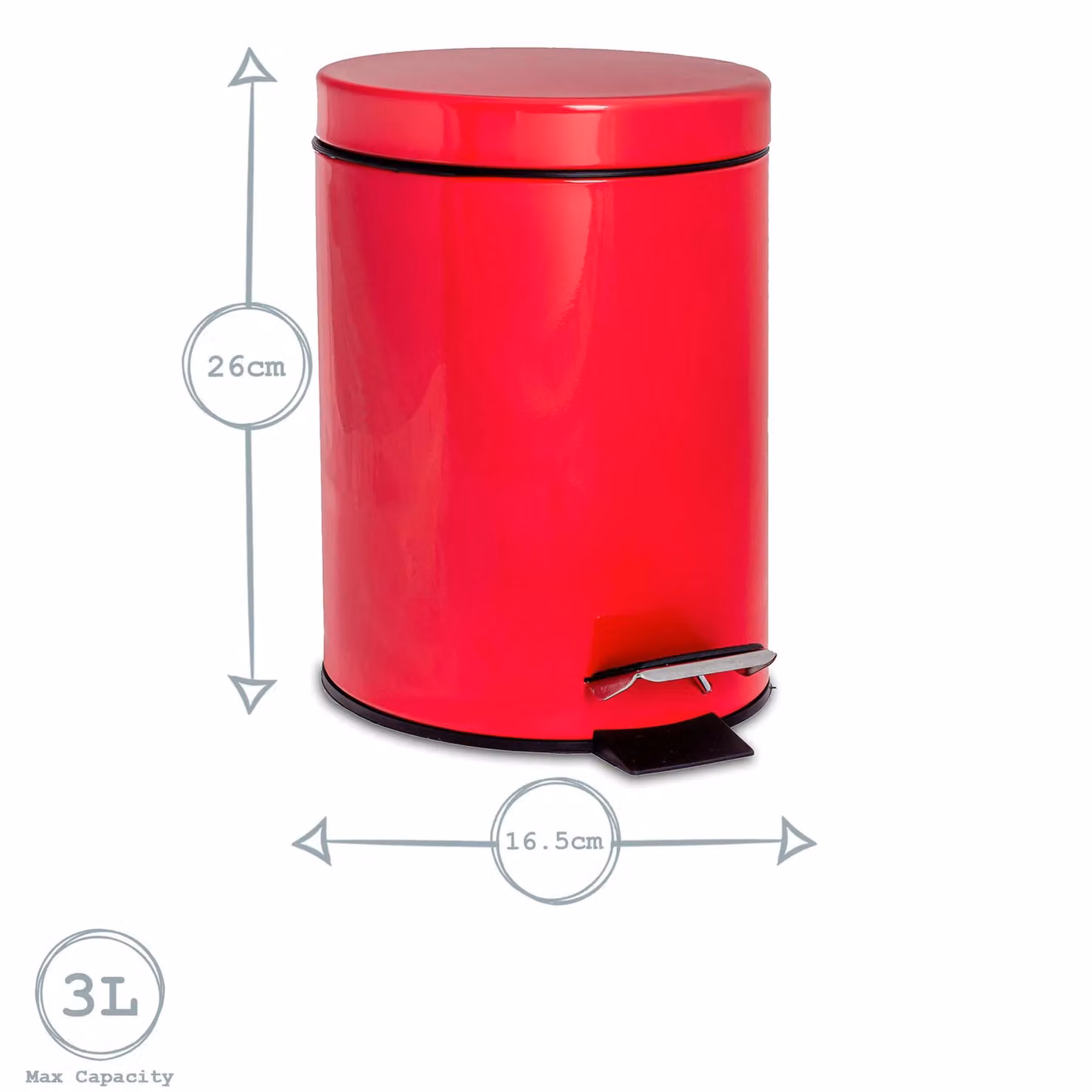 Harbour Housewares Set of 2 Red Stainless Steel Round Bathroom Pedal Bins, 3L Each – 2