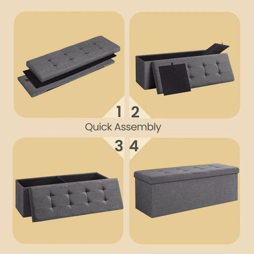 KORVIXA Grey Fabric Upholstered Storage Ottoman Bench, W/D/H: 110 x 38 x 38 cm – 5