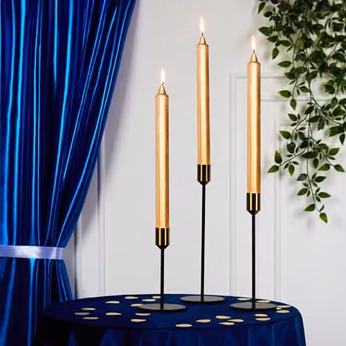 Deco Express Set of 15 Unscented Tapered Candles in Gold – 5