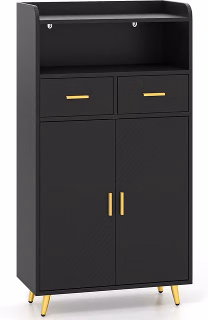 Gymax Modern Freestanding Buffet Sideboard Kitchen Cabinet with 2 Doors and 2 Drawers in Matt Black