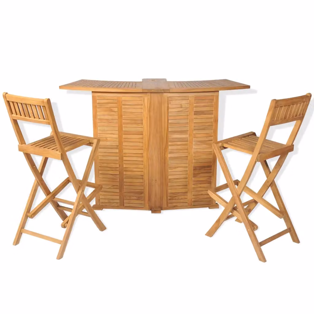 Berkfield Home 3 Piece Bistro Set with Folding Chairs in Brown Solid Teak Wood – 2