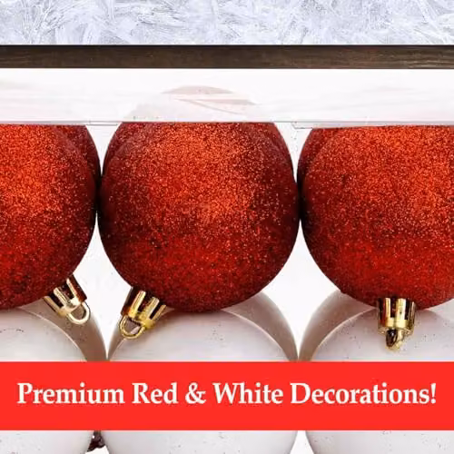 VFM e-Store Red, White and Gold Christmas Tree Baubles, 6cm (24 Pack) – 4