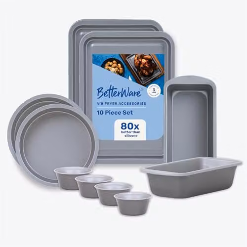 BetterWare 10 Piece Non-Stick Silicone Air Fryer Accessories Set in Silver and Grey