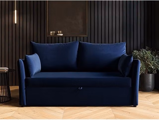 Solace+Co Skyler 2 Seater Velvet Sofa Bed in Blue – 1