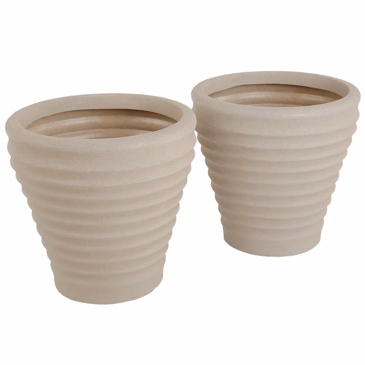 Charles Bentley Pair of Moroccan Round Stone Style Plastic Planters, Beige, W/D/H: 43 x 43 x 41 cm – 3