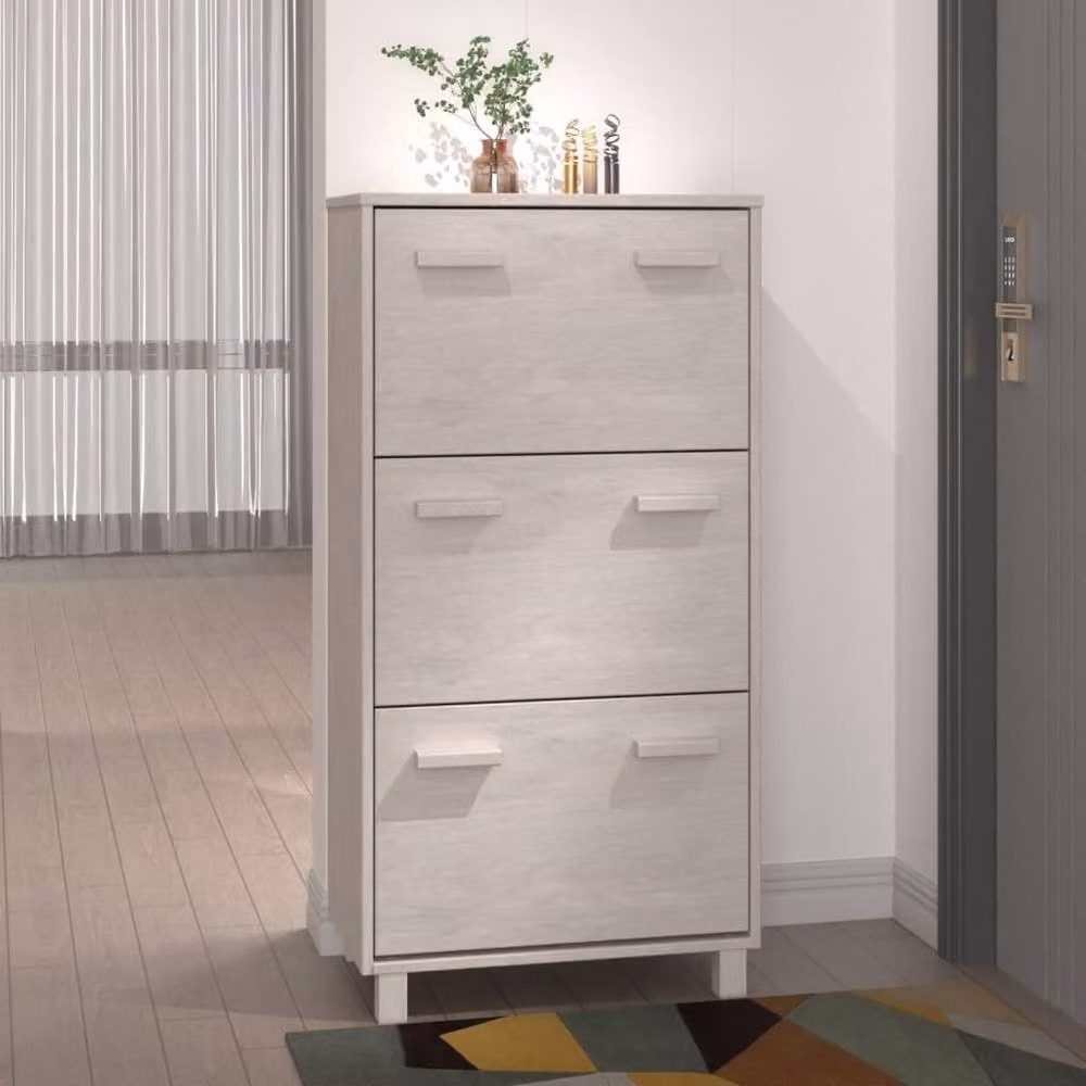 Berkfield Home HAMAR White Solid Wood Pine Shoe Cabinet W/D/H: 59.5 x 35 x 117 cm – 2