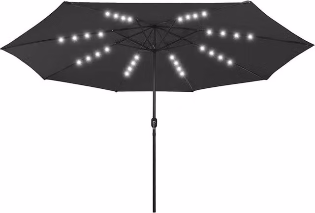 Berkfield Home Outdoor Parasol with LED Lights and Metal Pole, Black, Diameter: 400 cm – 1