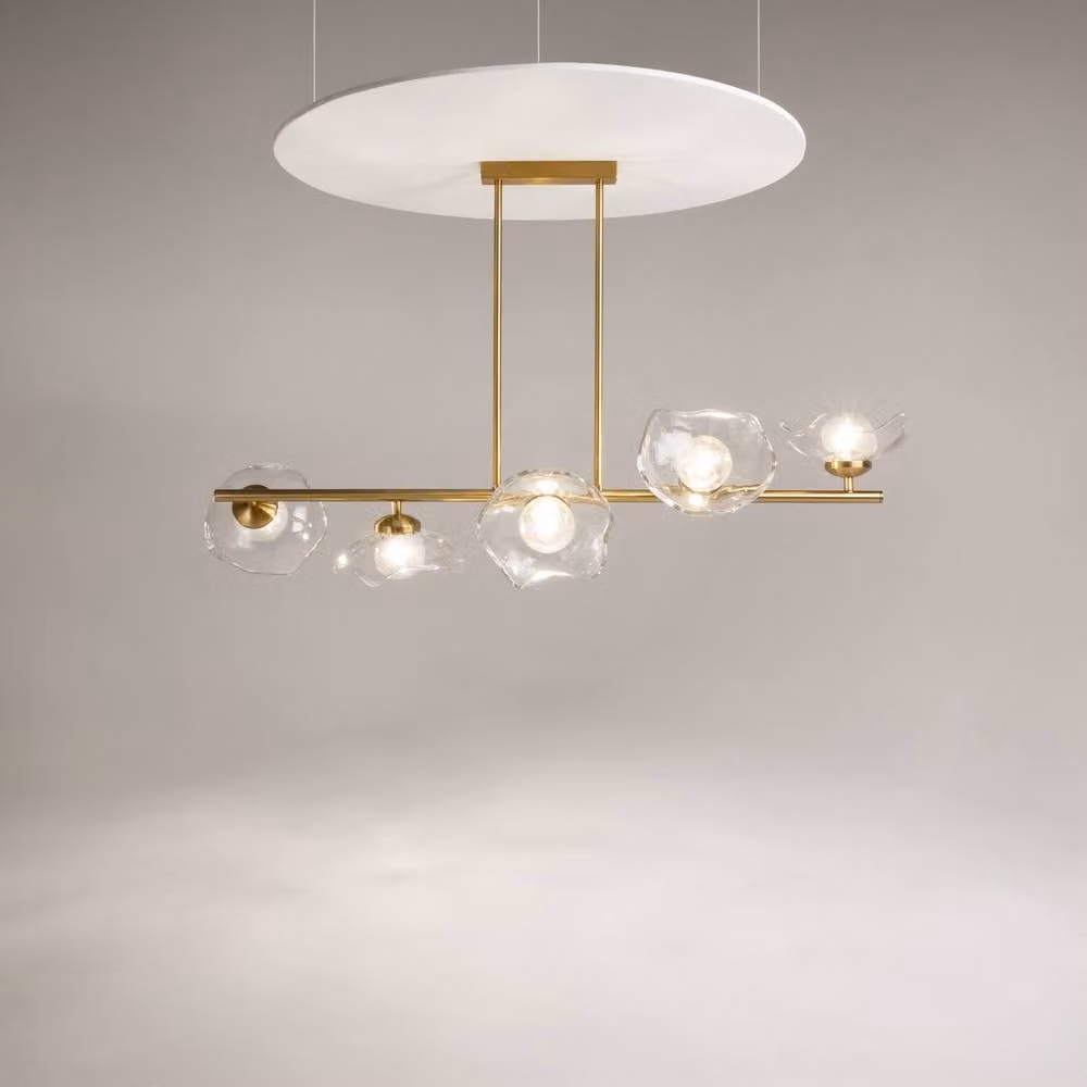 Netlighting Miracle Modern Bar Pendant Ceiling Light in Gold and Brass with 5x G9 Transparent Glass Shades – 2
