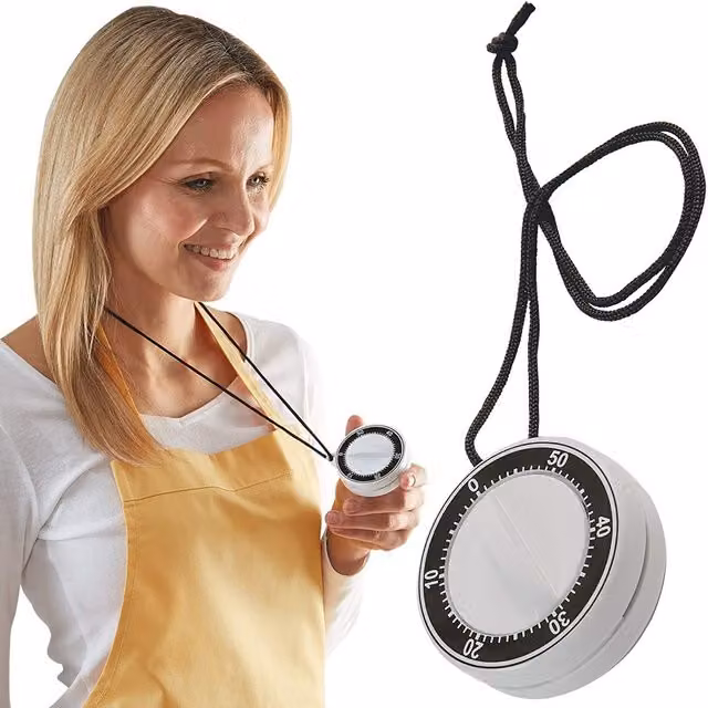 mysmartbuy 60 Minute Kitchen Cooking Countdown Timer Alarm with Neck Cord in White or Grey, Diameter: 6.5 cm, Depth: 3.5 cm