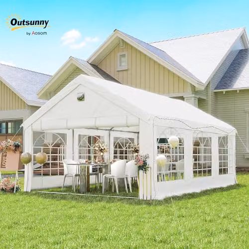 Outsunny White Gazebo with 4 Removable Sidewalls and UPF 50+ Protection, W: 6 m, D: 4 m, H: 3.02 m – 2