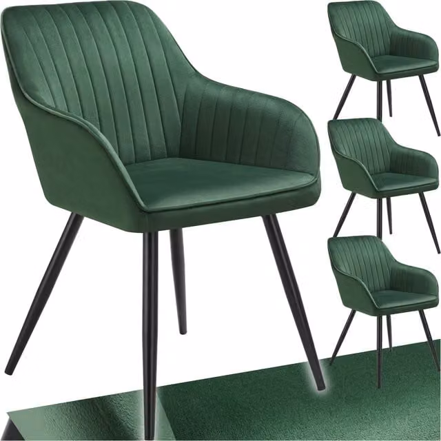 Tectake Marilyn Quilted Velvet Dining Chair with Metal Legs in Green