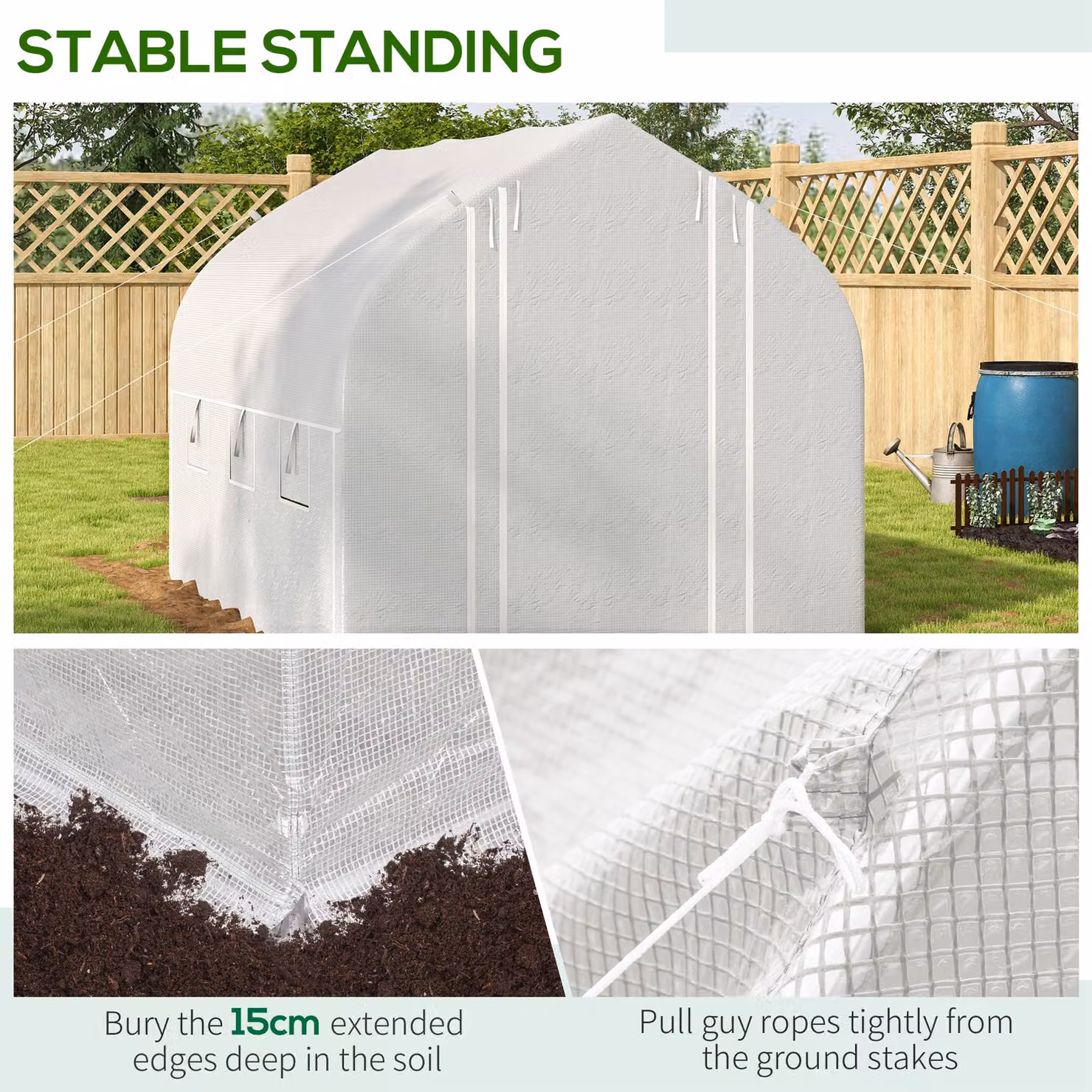Outsunny White Walk-in Polytunnel Greenhouse with PE Cover, Mesh Door and Windows, W/D/H: 3 x 2 x 2 m – 6