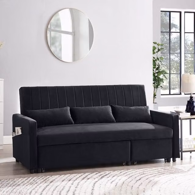 Home Detail Devon L-Shape Velvet Pull Out Sofa Bed with Storage and Scatter Cushions in Black – 1