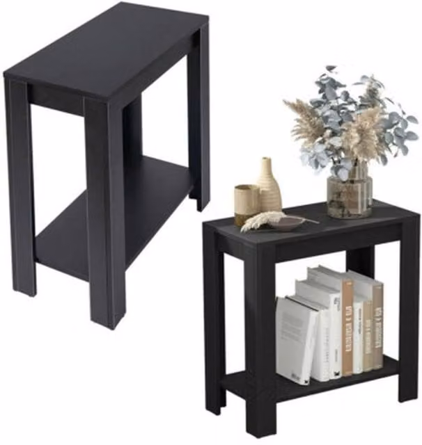 NESTLUNE Black Thick Narrow End Table and Sofa Side Storage Shelf