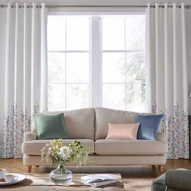 Laura Ashley Charlotte Made to Measure Blackout Floral Fabric Curtain in Pink and White with Eyelets