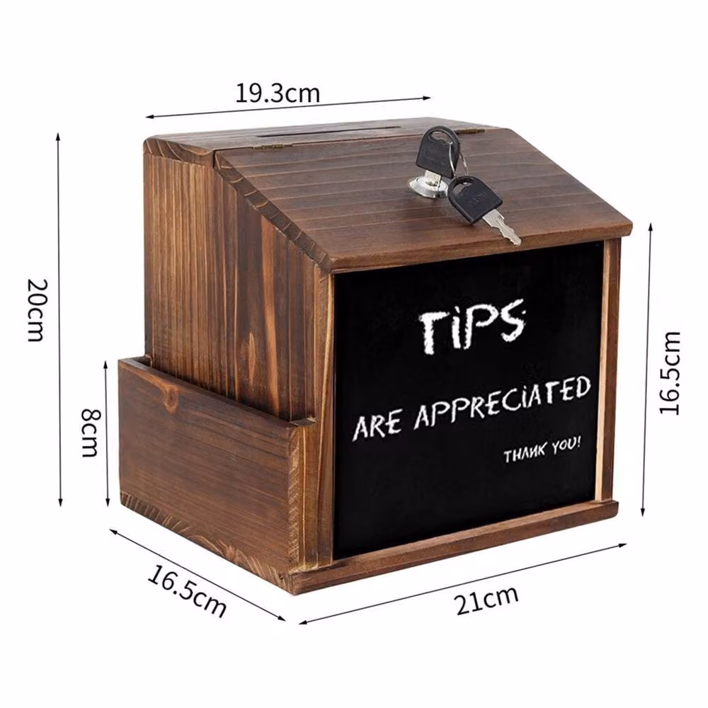 Nordara Wooden Suggestion Box and Donation Tip Jar with Lock and Chalkboard, Dark Brown – 2