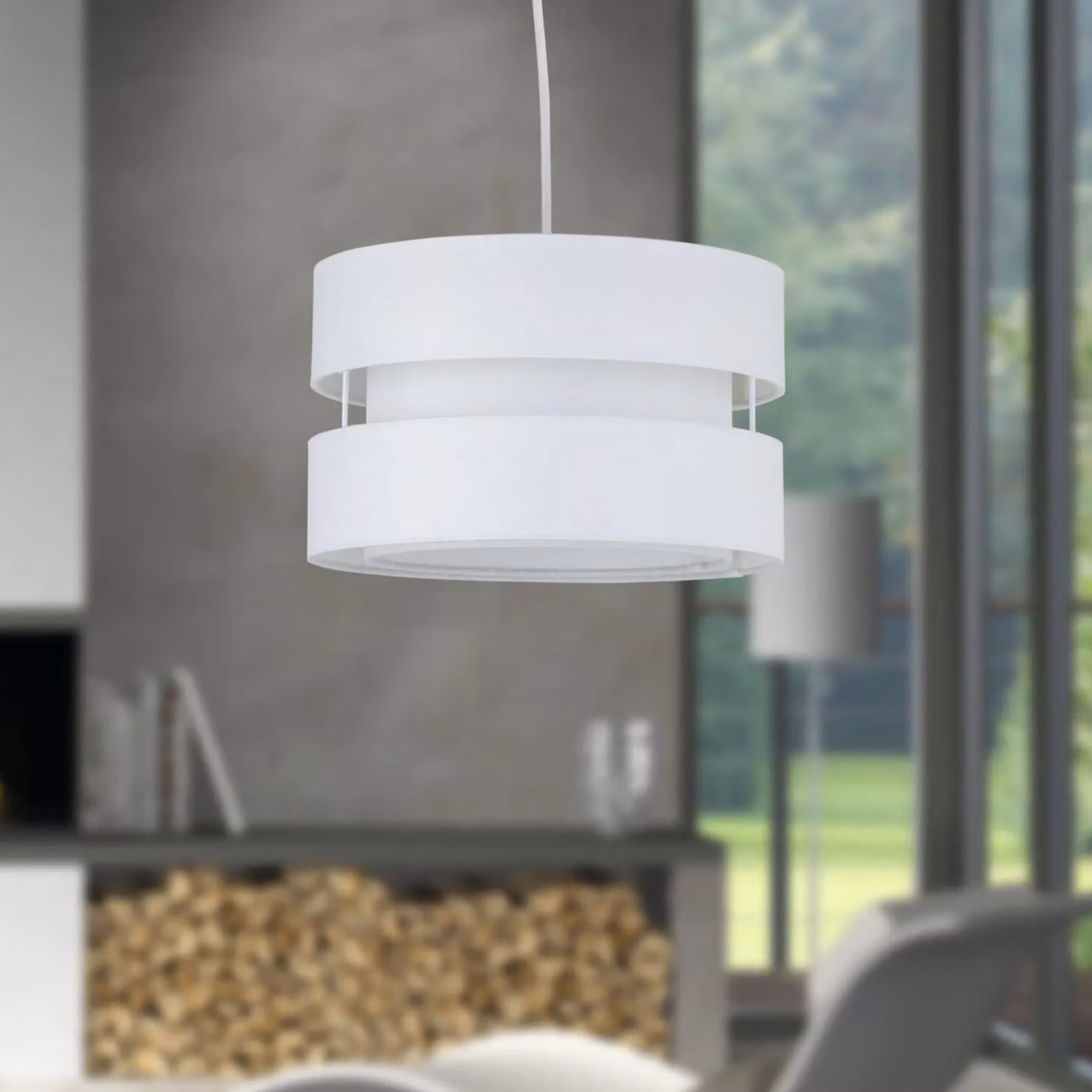 First Choice Lighting Benni White Fabric Easy Fit Round Pendant Shade, Diameter: 26 cm – 2