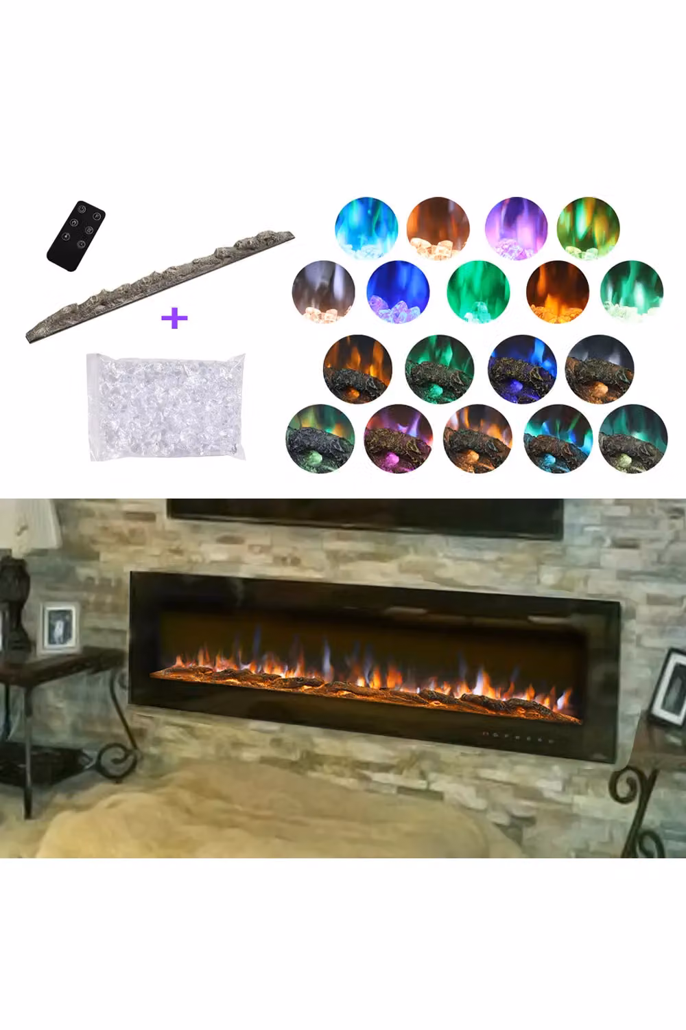 Living and Home 70 Inch Black Recessed and Wall Mounted Electric Fireplace with Remote – 3