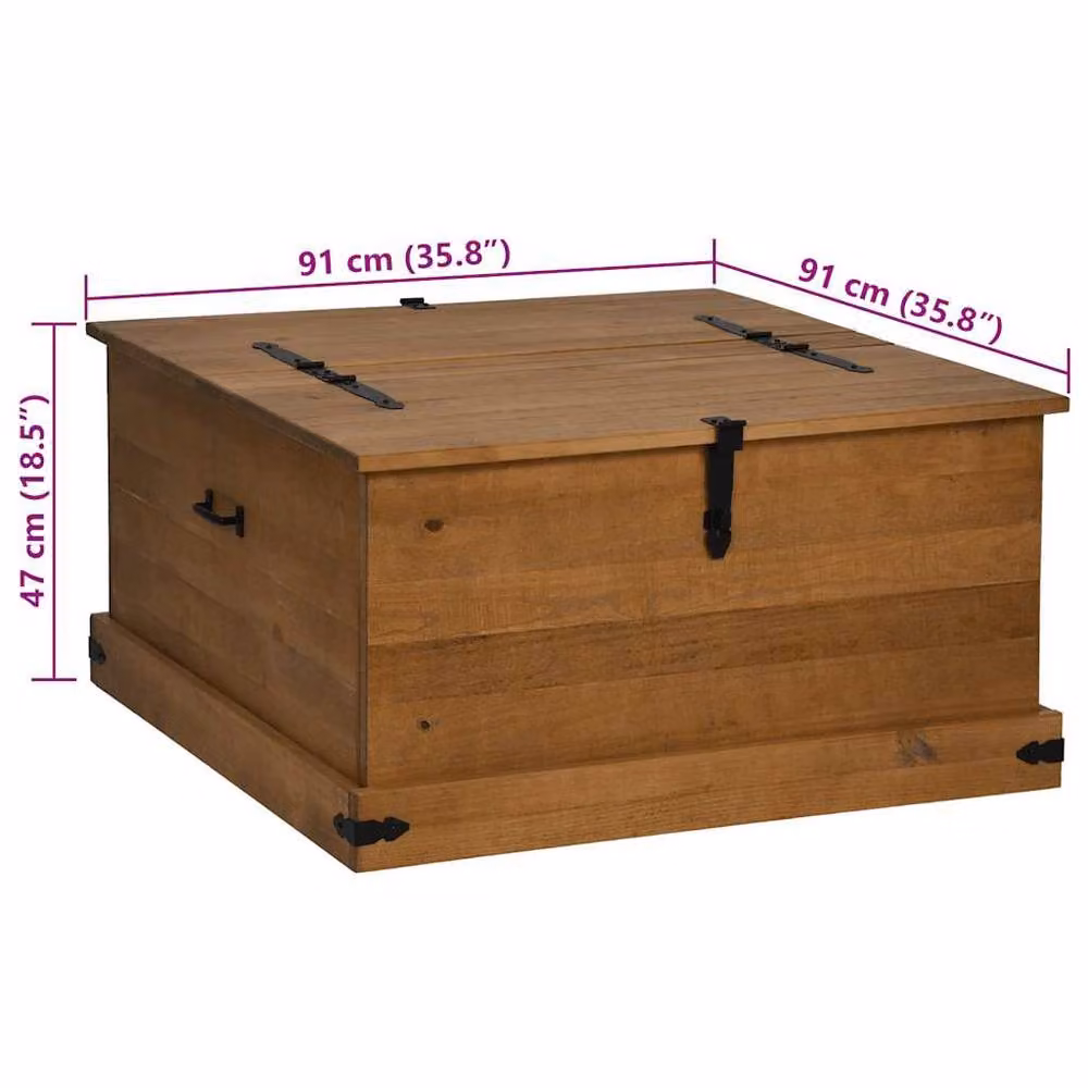 Berkfield Home HALDEN Storage Chest in Brown Solid Pine Wood W/D/H: 91 x 91 x 47 cm – 4