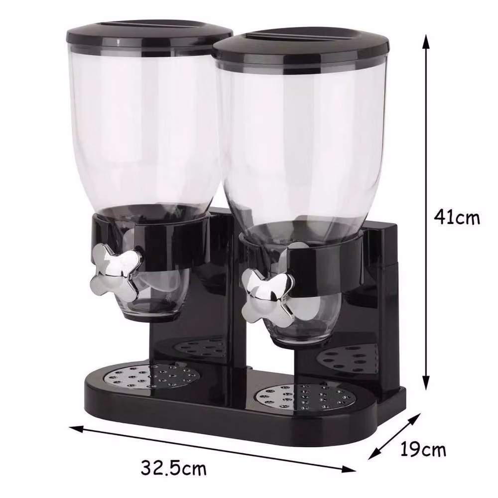 KORVIXA Double Cereal Dry Food Storage Dispenser, Black, W: 100 cm, D: 15 cm, H: 15 cm – 2