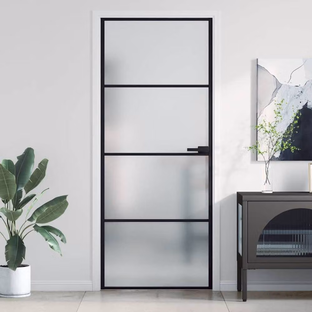 Berkfield Home Modern Slim Interior Door in Black with Tempered Glass and Aluminium, W: 83 cm, H: 201.5 cm – 2