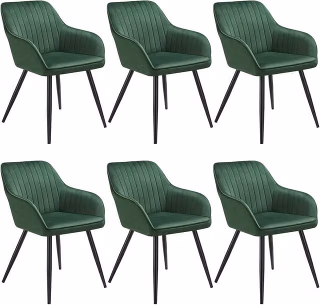 tectake Marilyn Set of 6 Modern Velvet Dining Chairs in Dark Green and Black