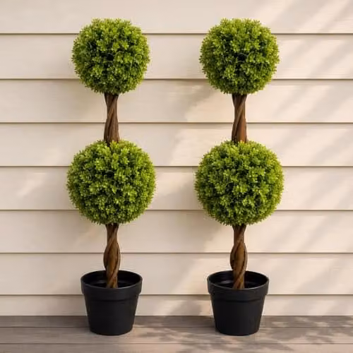 Leaf Pair of Green Artificial Double Ball Topiary Trees, Height: 90 cm – 4