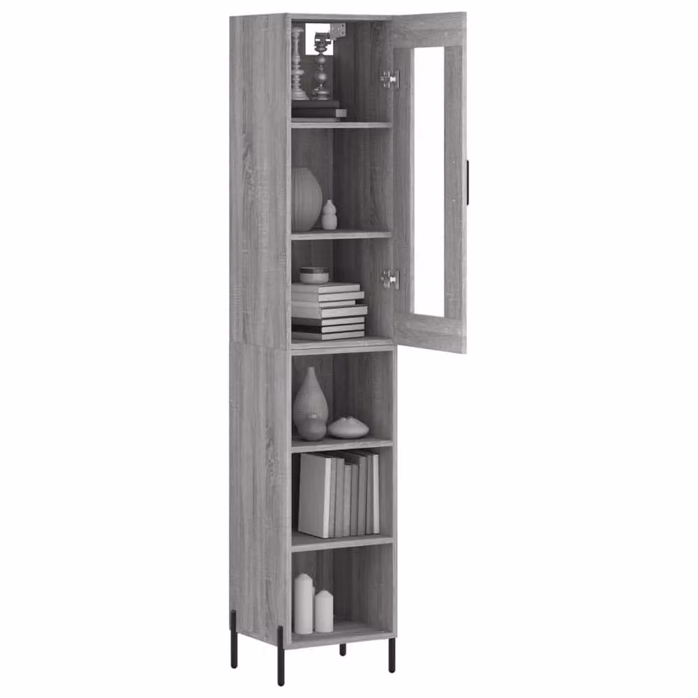 Berkfield Home Grey Sonoma Highboard with Glass Doors and Internal Shelves, W/D/H: 34.5 x 34.5 x 180 cm – 3