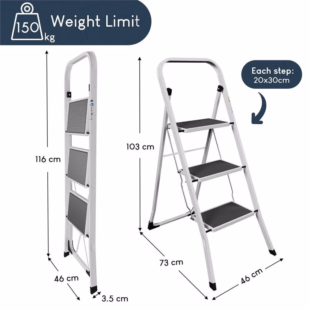 NESTLUNE 3 Step Folding Portable Compact Ladder in White – 2
