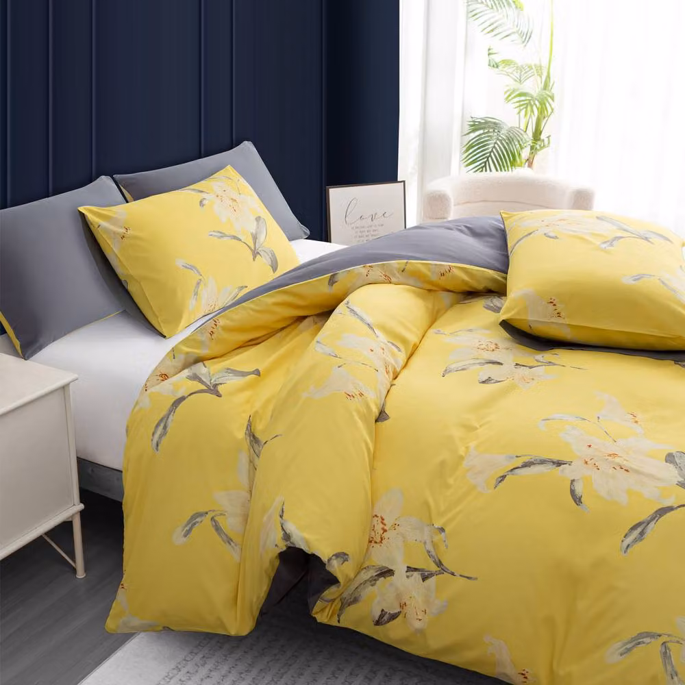 Grace Modern Reversible Microfibre Duvet Cover and Pillowcase Set in Yellow, Double (140 x 200 cm) – 6