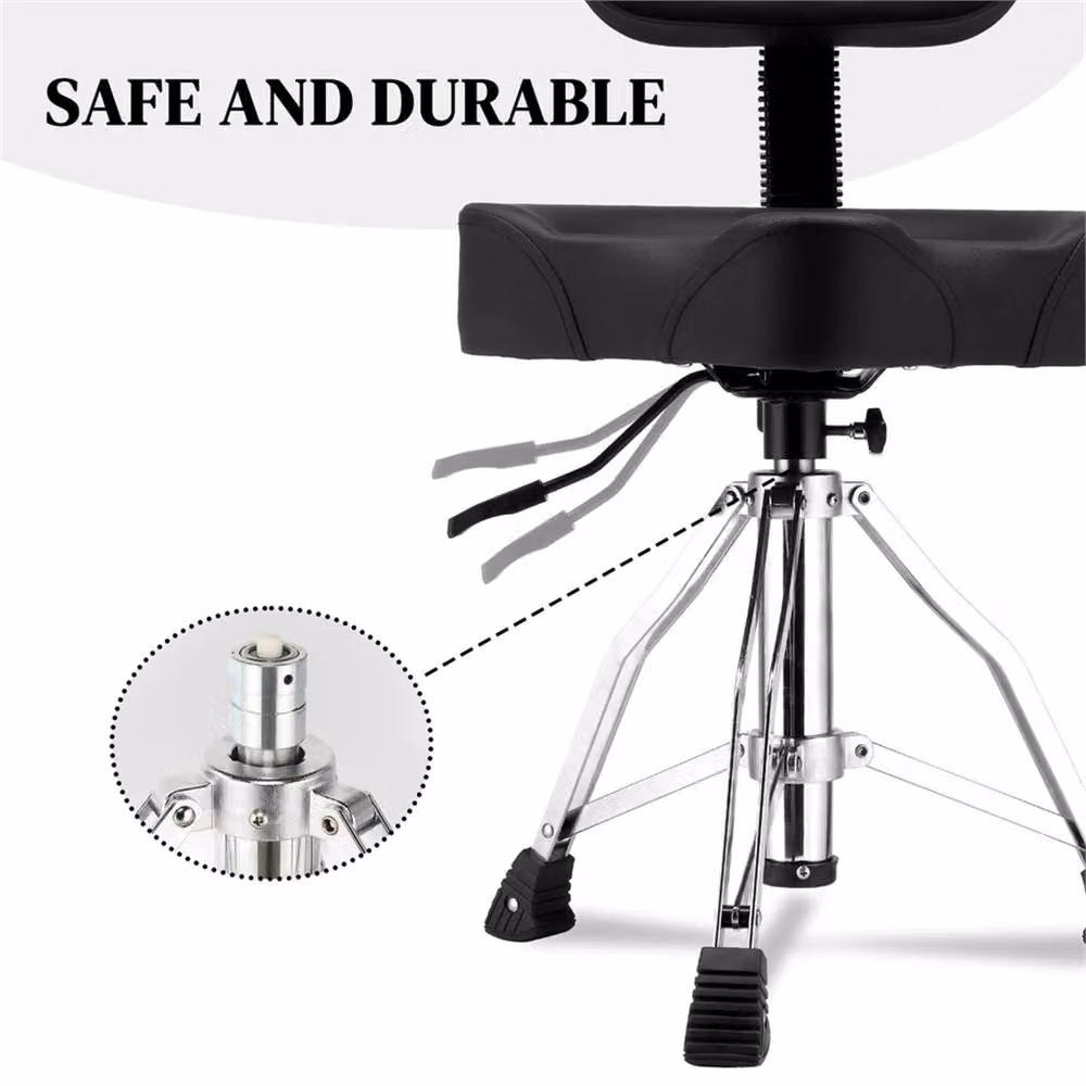 VOGREX Black Adjustable Hydraulic Drum Stool with Backrest and Matt Metal Finish – 4