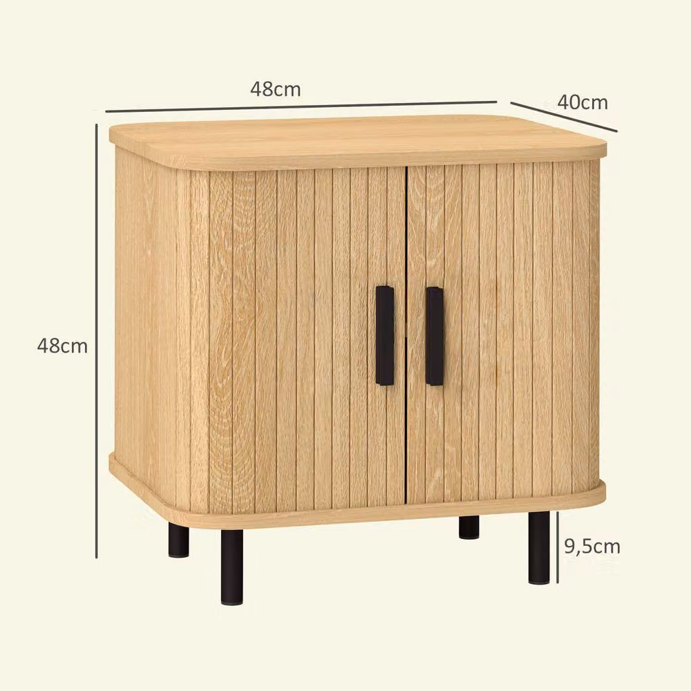 STILVORA Scandinavian Bedside Table with Sliding Doors and Storage in Light Oak – 3