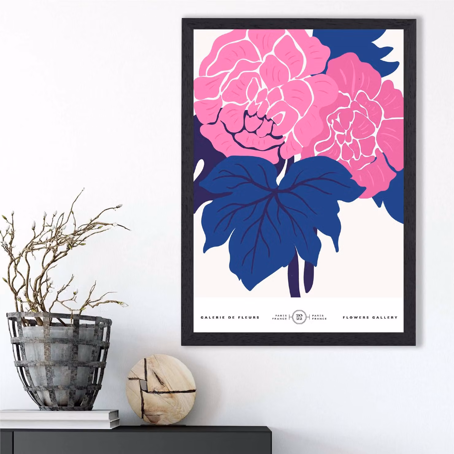 ARTZE Pink and Blue Allium Flower Market Gallery Framed Print, A2, Black Frame – 2