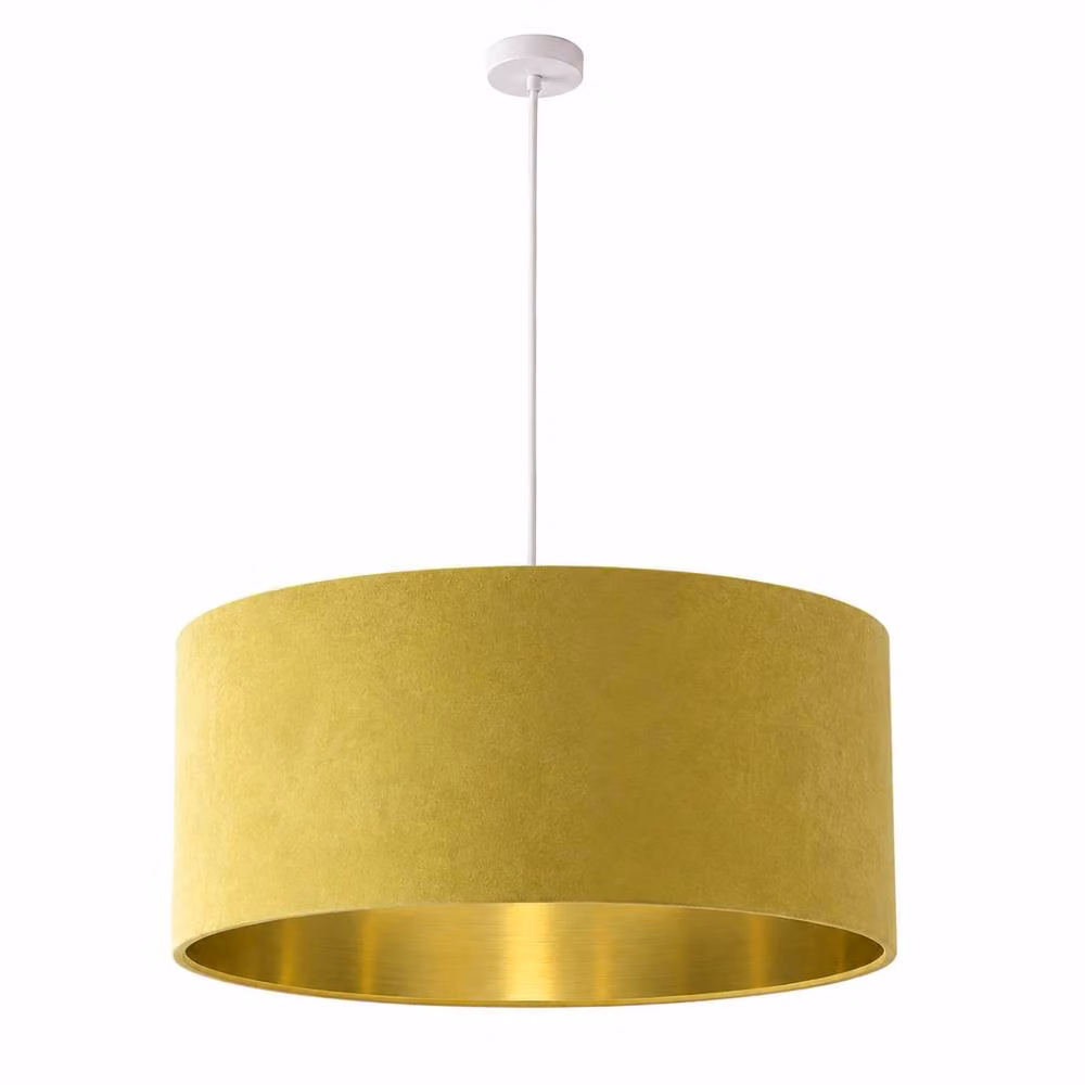 CGC Lighting Milano Large Modern Cylinder Velvet Fabric Lamp Shade in Mustard Yellow and Gold – 2