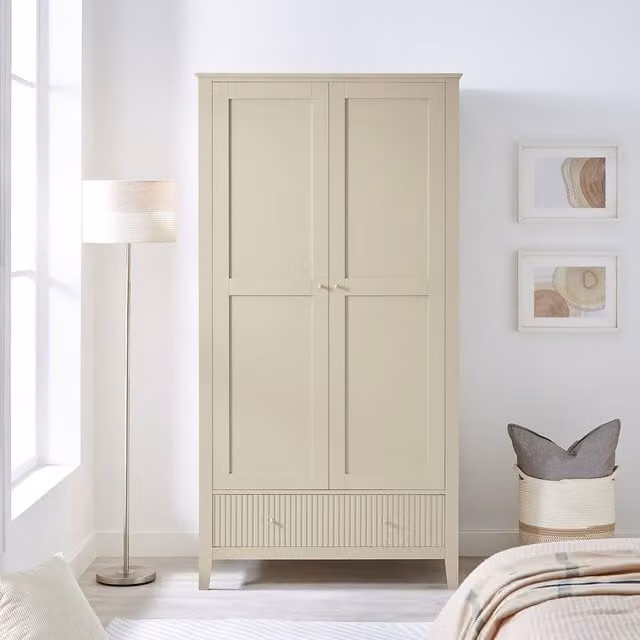 Melody Maison Classic Double Wardrobe with Hinged Doors and Hanging Rod in Beige, Black and Gold