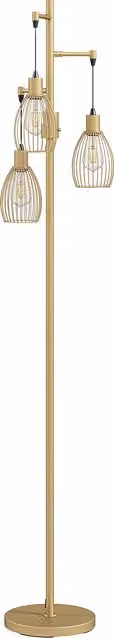 HOMCOM Industrial Dimmable 3-Light Floor Lamp with Steel Wire Cage Lampshades, Gold/Brass, Height: 170.5 cm – 1