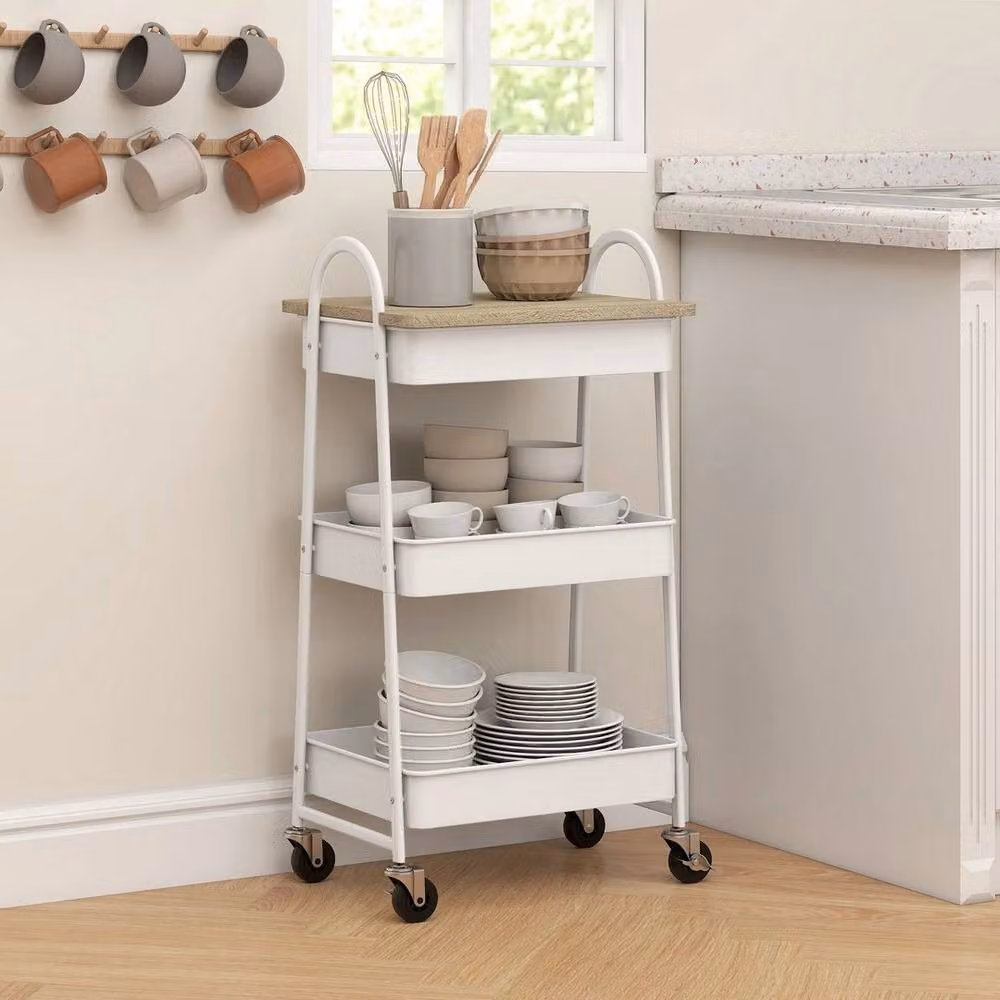 NESTLUNE Rolling Utility Cart with Mesh Baskets in White, W/D/H: 77.5 x 15 x 15 cm – 2