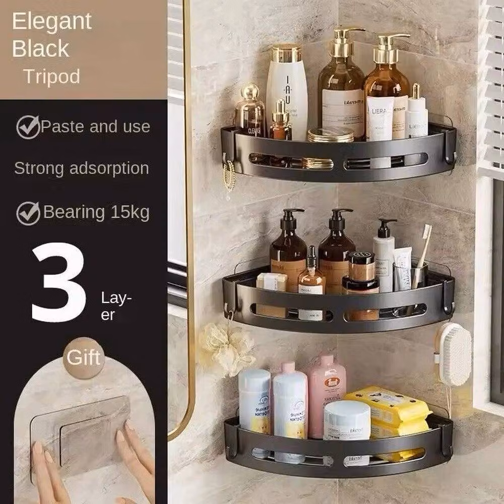 Ventryn 3-Piece Adhesive Metal Shower Caddy Shampoo Holder in Black – 2