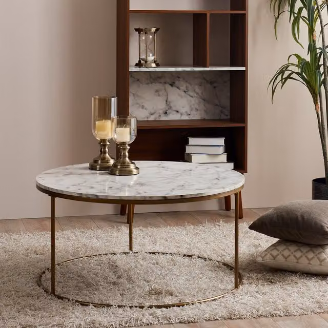 Teamson Home Marmo Round Coffee Table in White and Gold